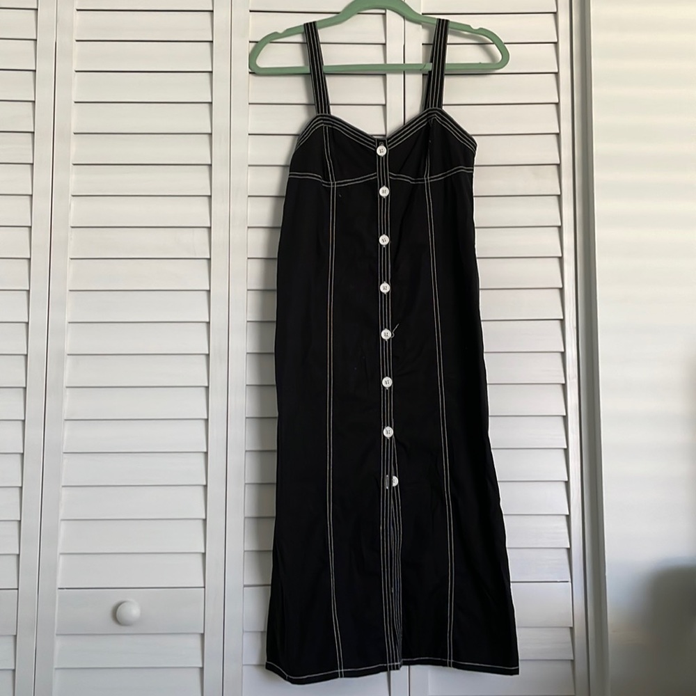 Black with white stitching button up dress